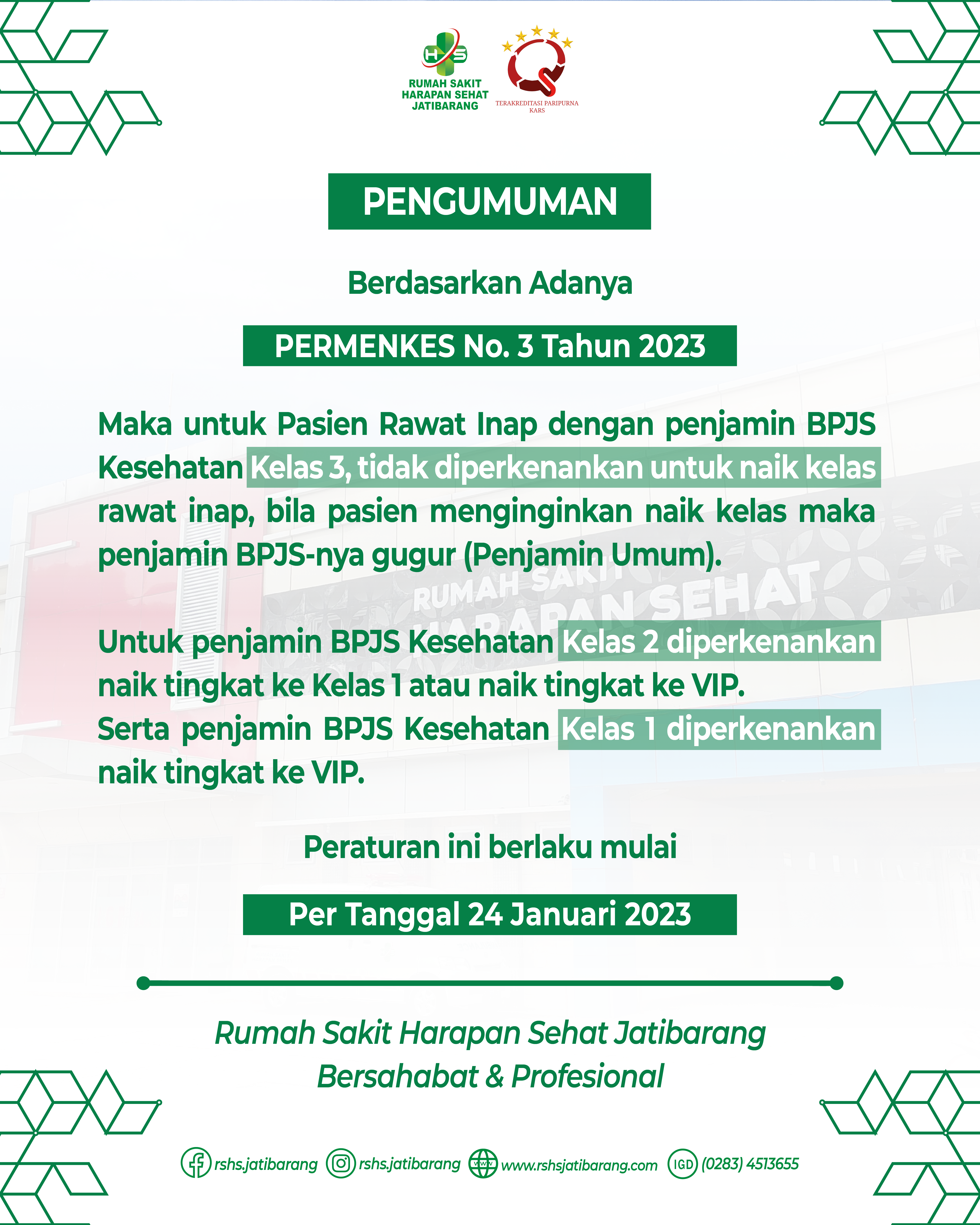 PENGUMUMAN – PERMENKES NO 3 TAHUN 2023